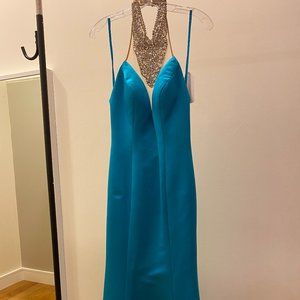 Turquoise High Neck Evening Gown